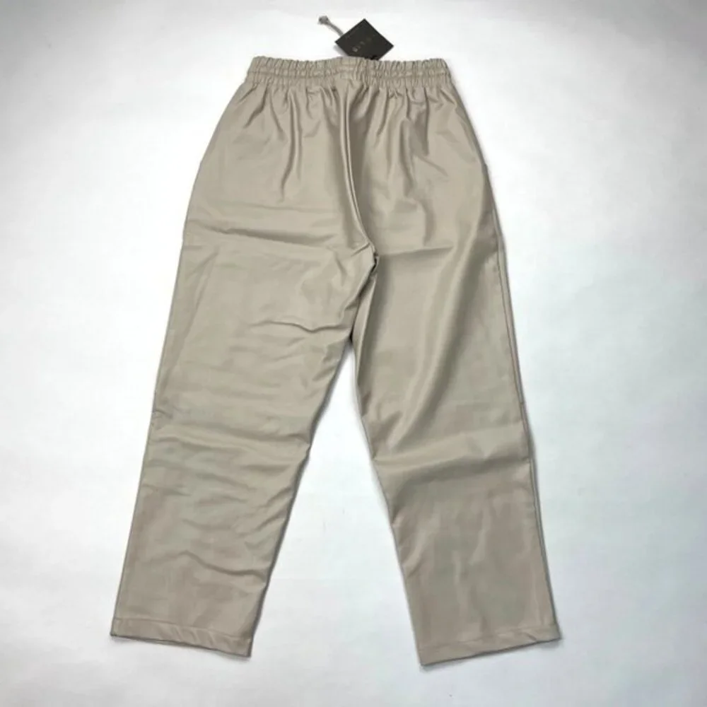 Le Lis Faux Leather Pants Women S NWT Cream Elastic waist Drawcord Pocket Cotton - Picture 2 of 7
